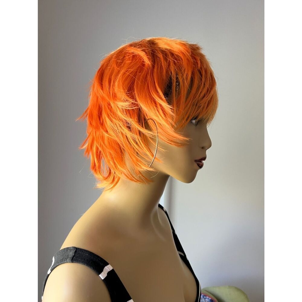 Amazon Bright Orange Short Shag Wig for Women